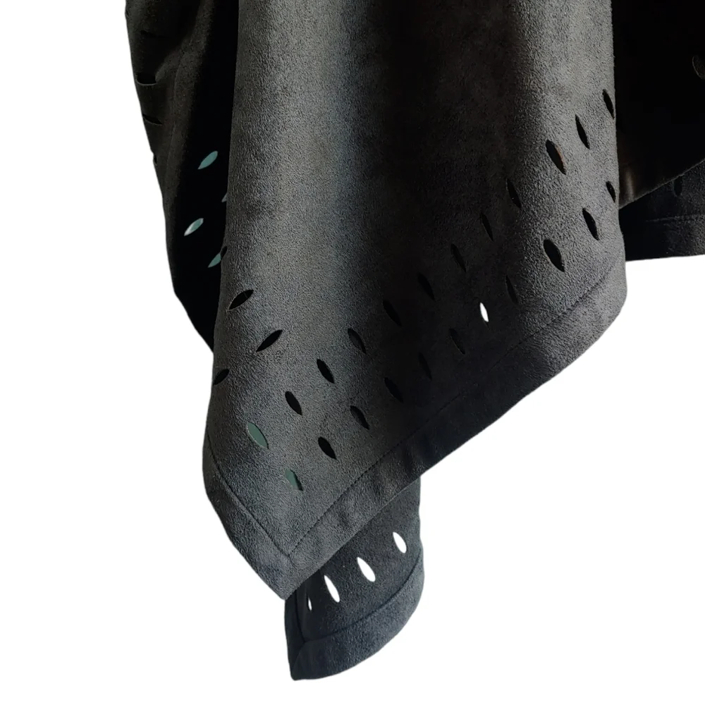 Soft Surroundings Faux Suede Laser Cut Poncho Kimono Shawl - One Size Boho Style - Picture 6 of 13
